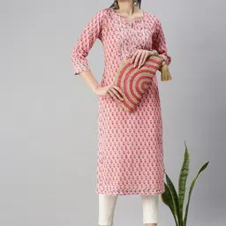 SHOWOFF Women Pink Floral Printed Kurta-image-94