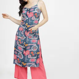 Vishudh Women Blue & Pink Floral Printed Straight Kurta-image-73
