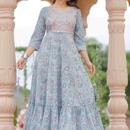 DARVIKAA COLLECTION Ethnic Motif  Printed Embroidered Fit & Flare Maxi Ethnic Dress-3