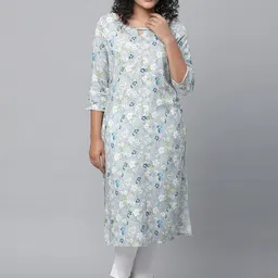 AURELIA Keyhole Neck Floral Printed Thread Work Kurta-picture-29