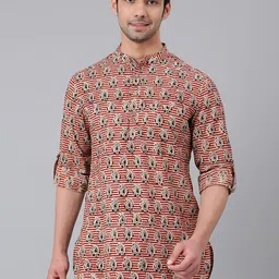 Fabindia Men Ethnic Motifs Printed Mandarin Collar Cotton Kurta-image-73