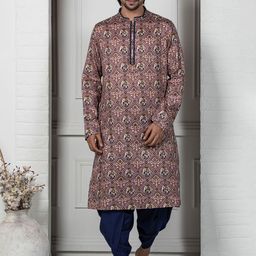 KISAH Men Purple & Off White Ethnic Motifs Kurta-picture-33