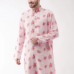 VASTRAMAY Men Pink Floral Printed Floral Kurta-image-27