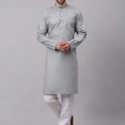 NEUDIS Men Grey Solid Cotton Long Kurta-image-83