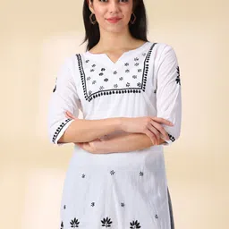 DIVINATION Floral Embroidered Chikankari Pure Chiffon Straight Kurti-picture-56