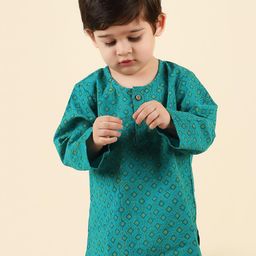 Fabindia Boys Teal Quirky Cotton Printed Kurta-image-75