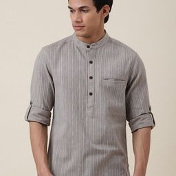 Fabindia Men Grey Striped Cotton Kurta-image-31