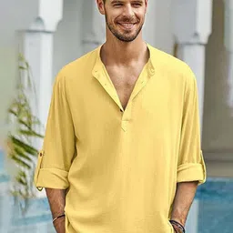 EdinWolf Mandarin Collar Roll-Up Sleeves Pure Cotton Slim Fit Straight Short Kurta-picture-10