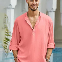 EdinWolf Round Neck Roll-Up Sleeves Pure Cotton Slim Fit Straight Short Kurta-picture-25