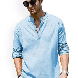 EdinWolf Band Collar Roll-Up Sleeves Cotton Curved Kurta-image-102