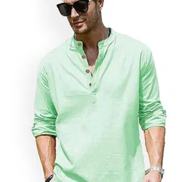 EdinWolf Mandarin Collar Roll-Up Sleeves Pure Cotton Slim Fit Straight Short Kurta-picture-54