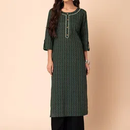 INDYA Geometric Batik Printed Cotton Straight Kurta-image-34