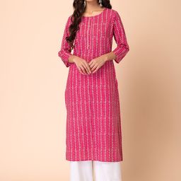 INDYA Ethnic Motifs Printed Sequinned Pure Cotton Straight Kurta-picture-29