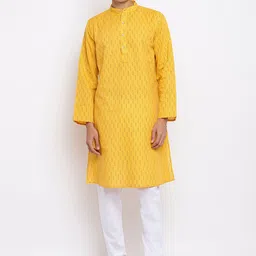 Fabindia Men Yellow Geometric Printed Kurta-picture-33