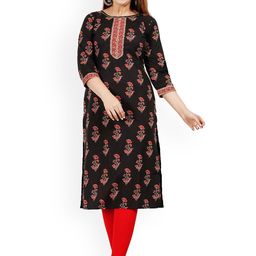 ao services Ethnic Motifs Printed Gotta Patti Three-Quarter Sleeves Straight Kurta-image-76