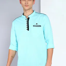 Kuons Avenue Linen Cotton Mandarin Collar Roll Up Sleeve Pathani Short Straight Kurta-picture-43
