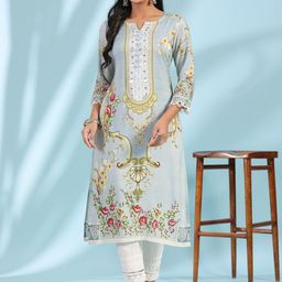 Juniper Floral Printed Notch Neck Liva Kurta-image-32