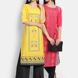7Threads Women Multicoloured Tribal Printed Mirror Work Crepe Kurta-image-83