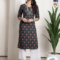 KALINI Selection Of 3 Ethnic Motifs Printed Straight Crepe Kurtas-picture-27