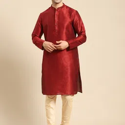 Amodh by Kisah Men Maroon Solid Dobby Kurta-17