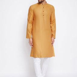 even Men Beige Solid Dobby Kurta-image-43