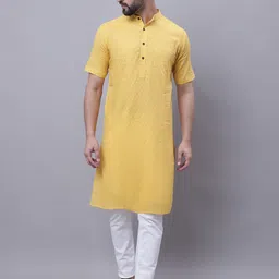 even Ethnic Embroidered Mandarin Collar Cotton Straight Kurta-image-4
