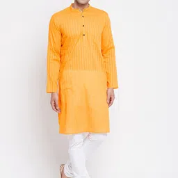 even Men Yellow Striped Pure Cotton Kurta-image-89