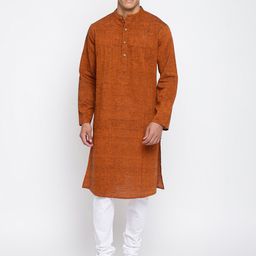Fabindia Men Rust Woven Design Cotton Straight Kurta-image-19