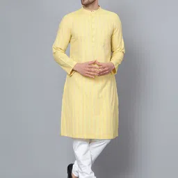 Latest Chikan Garments Vertical Striped Mandarin Collar Pure Cotton Kurta-image-93
