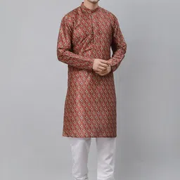 NEUDIS Men Maroon Ethnic Motifs Kurta-13