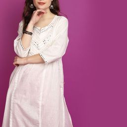 V-Mart Geometric Striped Mirror Work Cotton Kurta-image-16