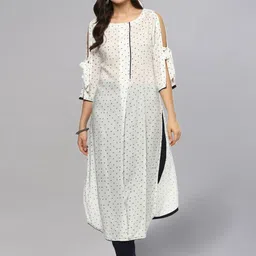 Idalia Women White Geometric Printed Cold-Shoulder Sleeves Kurta-picture-46