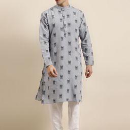 Sojanya Men Grey & Black Ikat Woven Design Pure Cotton Kurta-image-47