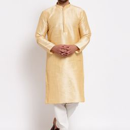 MOHANLAL SONS Men Golden Dupion Silk Kurta-image-74