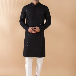THE KURTA COMPANY Geometric Embroidered Mandarin Collar Long Sleeves Straight Kurta-picture-31