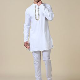 TATTVA Floral Yoke Design Mandarin Collar Thread Work Straight Kurta-image-28