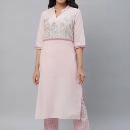 AURELIA Floral Printed Mandarin Collar Pure Cotton Straight Kurta-image-89