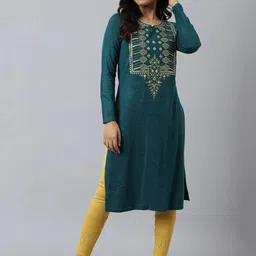 AURELIA Ethnic Motifs Yoke Design Keyhole Neck Sequinned Acrylic Kurta-8