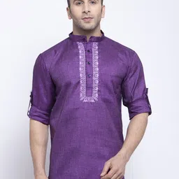 KLOTTHE Men Purple Thread Work Kurta-image-91