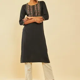 Soch Ethnic Motifs Yoke Design Thread Work Straight Kurta-26