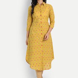 SUTI Women Gold-Toned Floral Thread Work Kurta-12