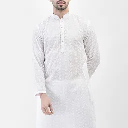 SG LEMAN woven design Mandarin Collar Long Sleeves Thread Work Cotton Kurta-image-67