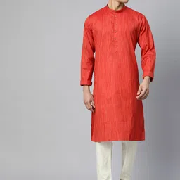 MANQ Men Red Straight Kurta-image-5