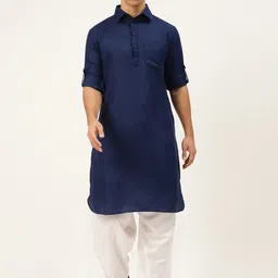 ATRAENTA Cotton Curved Shirt Collar Thread Work Pathani Kurta-14