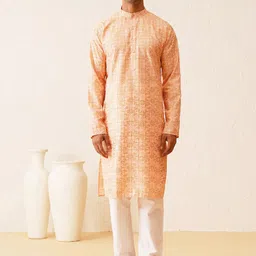 SOJANYA Ethnic Motifs Printed Mandarin Collar Long Sleeves Pure Cotton Straight Kurta-28