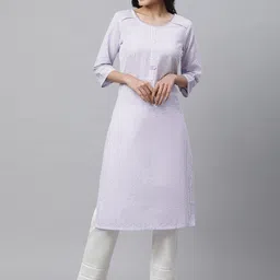 AURELIA Striped Round Neck Seer Sucker A-Line Pure Cotton Kurta-image-50