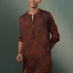 VASTRAMAY Band Collar Abstract Printed Cotton Kurta-picture-10