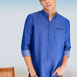 Red Flame Mandarin Collar Long Sleeves Straight Cotton Kurta-picture-21