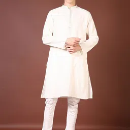 V-Mart Mandarin Collar Regular Thread Work Machine Weave Straight Kurta-image-72