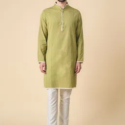 Tasva Men Mandarin Collar Cotton Panelled Kurta-image-84